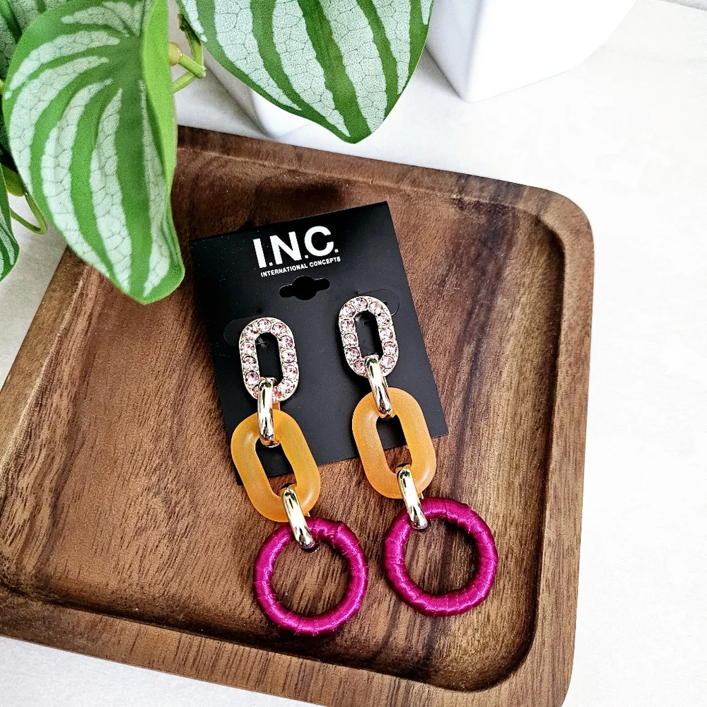 🆕️INC International Concepts Gold Tone Chain Link Fashion Statememt Earrings